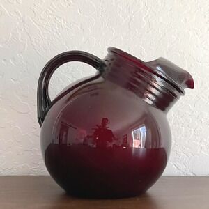Vintage Anchor Hocking Royal Ruby Red Tilted Ball Pitcher Jug Drinkware